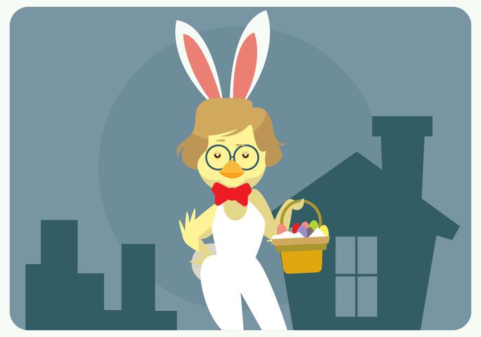 Pulcino di Pasqua dei pantaloni a vita bassa con Bunny Costume Vector