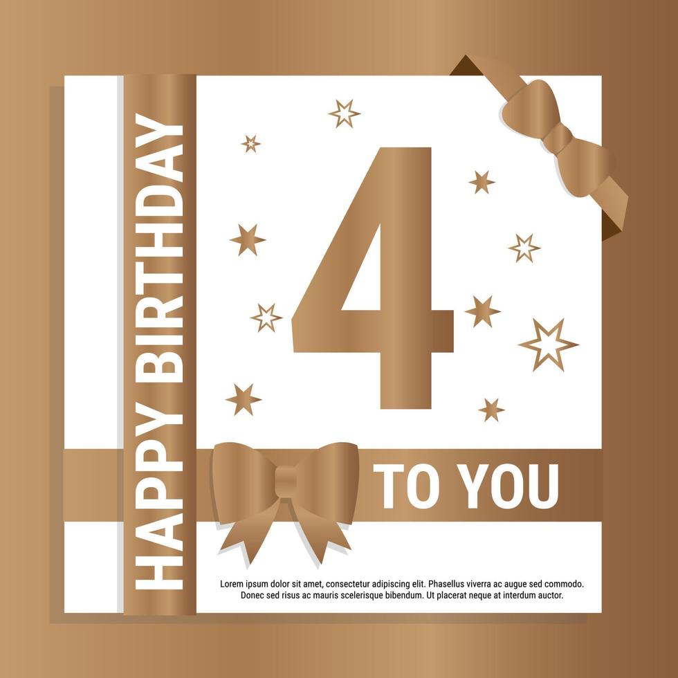 contento 4 ° compleanno. oro numeri e luccicante oro nastri. festivo sfondo. decorazione per festa evento, saluto carta e invito, design modello per compleanno celebrazione. eps10 vettore