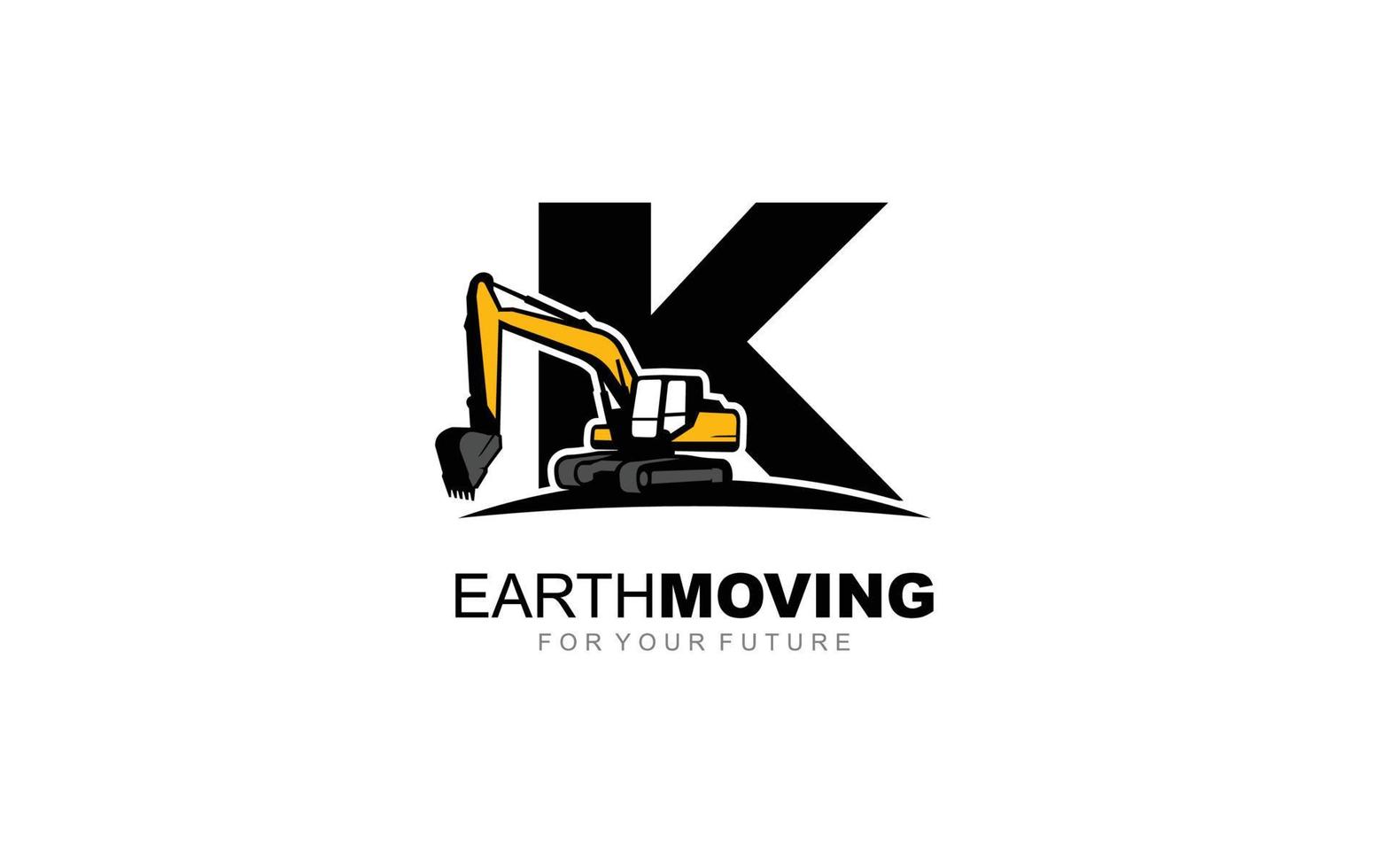 K logo scavatrice per costruzione azienda. pesante attrezzatura modello vettore illustrazione per il tuo marca.