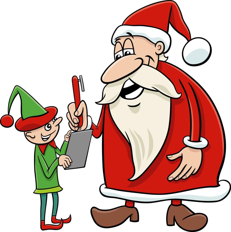 cartone animato Santa Claus personaggio con Natale elfo vettore
