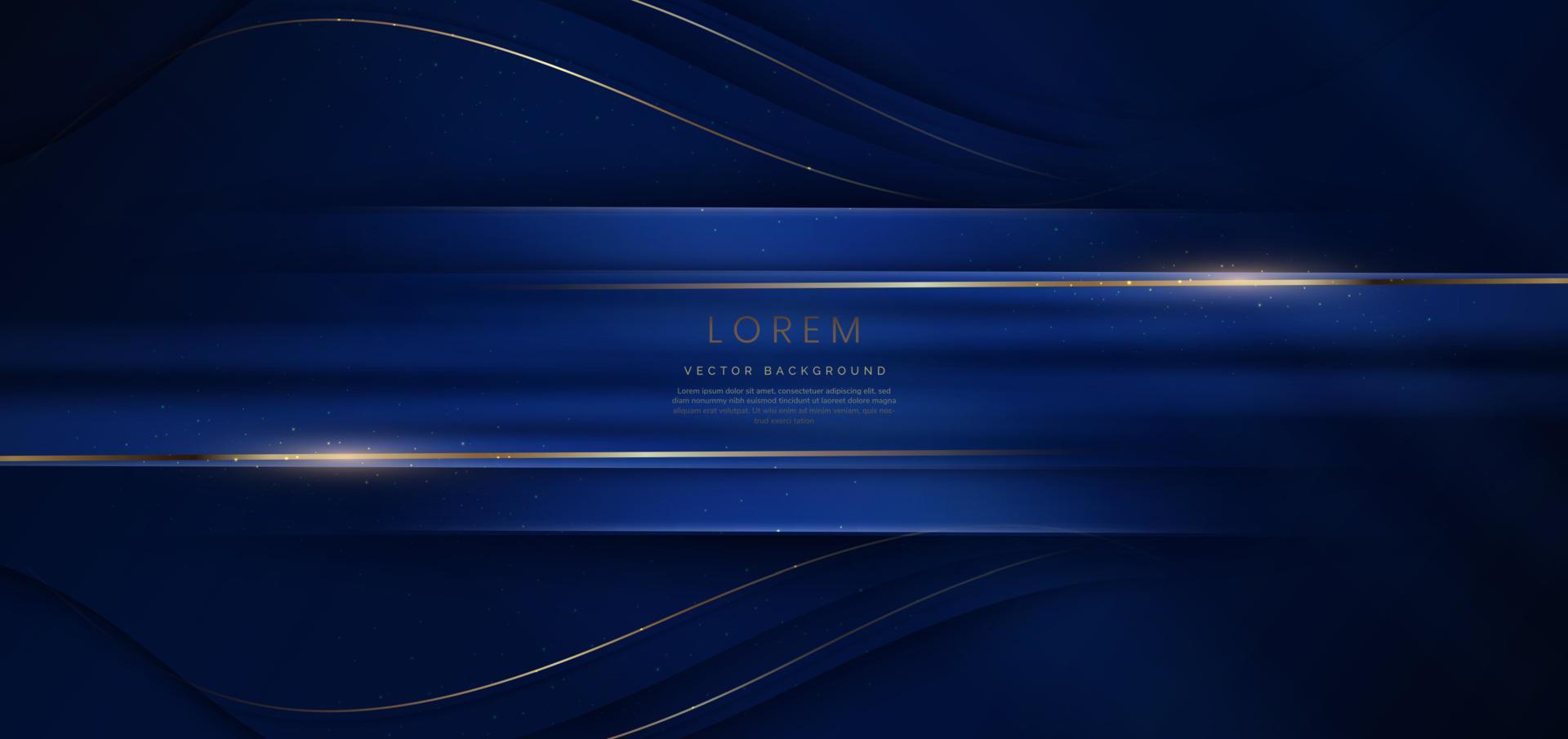 astratto elegante buio blu sfondo con d'oro linea e illuminazione effetto brillare. lusso modello design. vettore