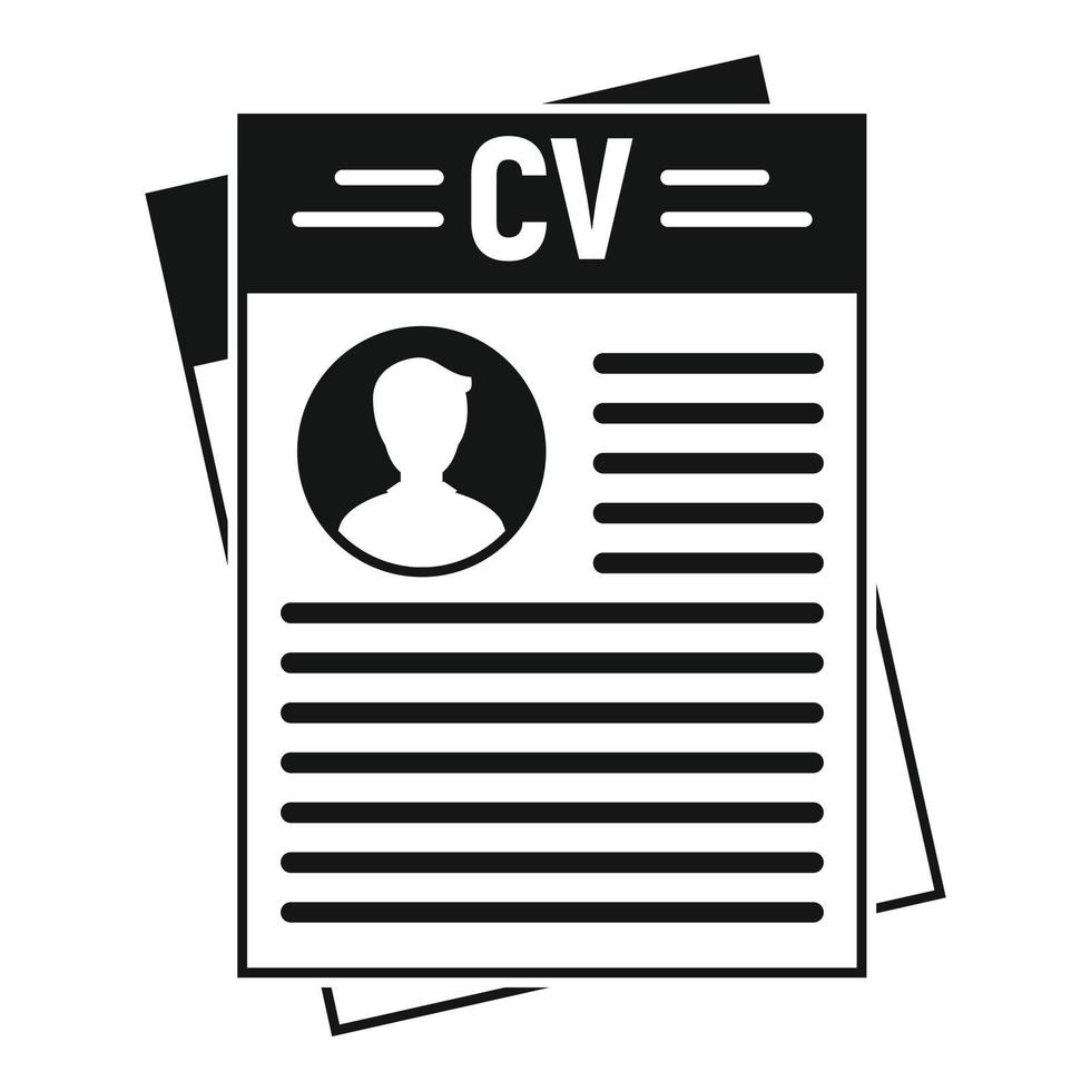 CV documento icona, semplice stile vettore