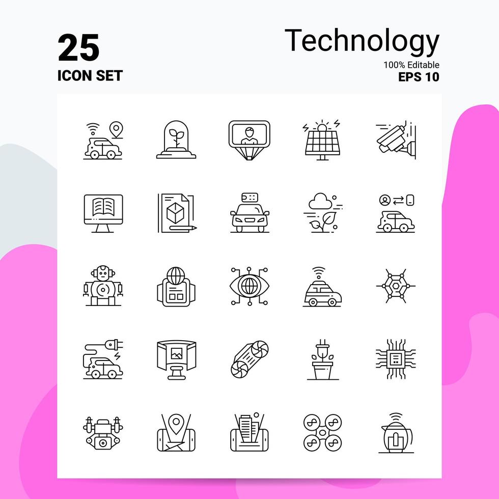 25 tecnologia icona impostato 100 modificabile eps 10 File attività commerciale logo concetto idee linea icona design vettore