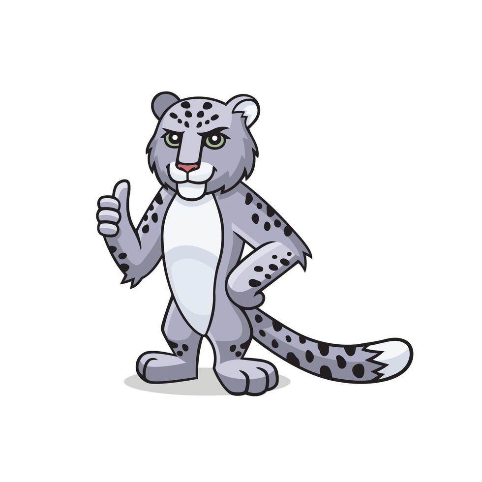 neve leopardo carattere, irbis con pollice su. simbolo di kazakistan. vettore cartone animato comico scarabocchio illustrazione, mascotte, carattere, icona, logo.