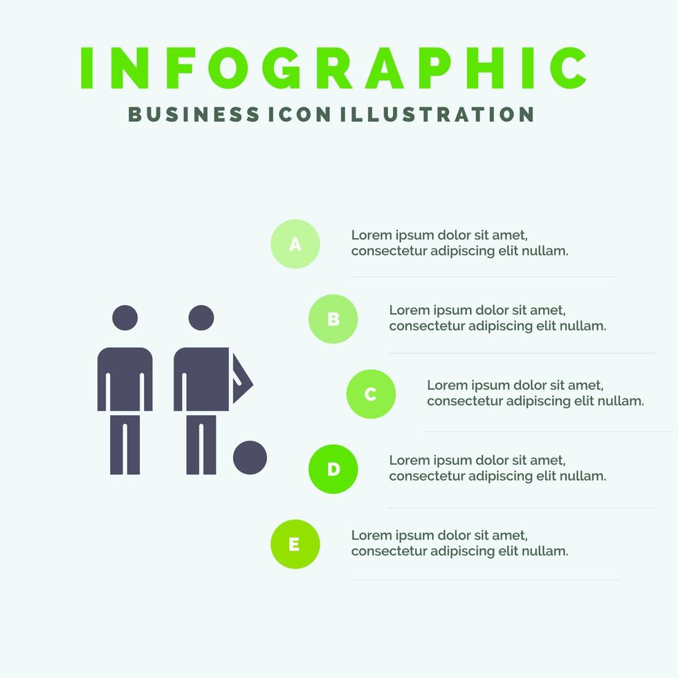 dilettante palla calcio amici calcio solido icona infografica 5 passaggi presentazione sfondo vettore