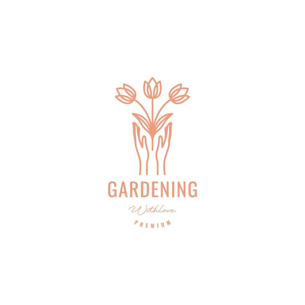 estetico mani speranza fiori giardinaggio linea logo design vettore