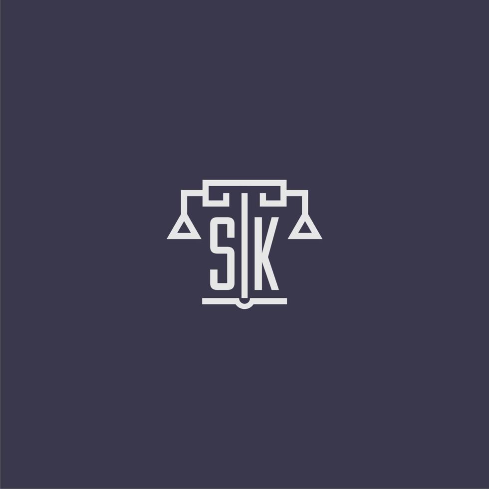 sk iniziale monogramma per studio legale logo con bilancia vettore Immagine