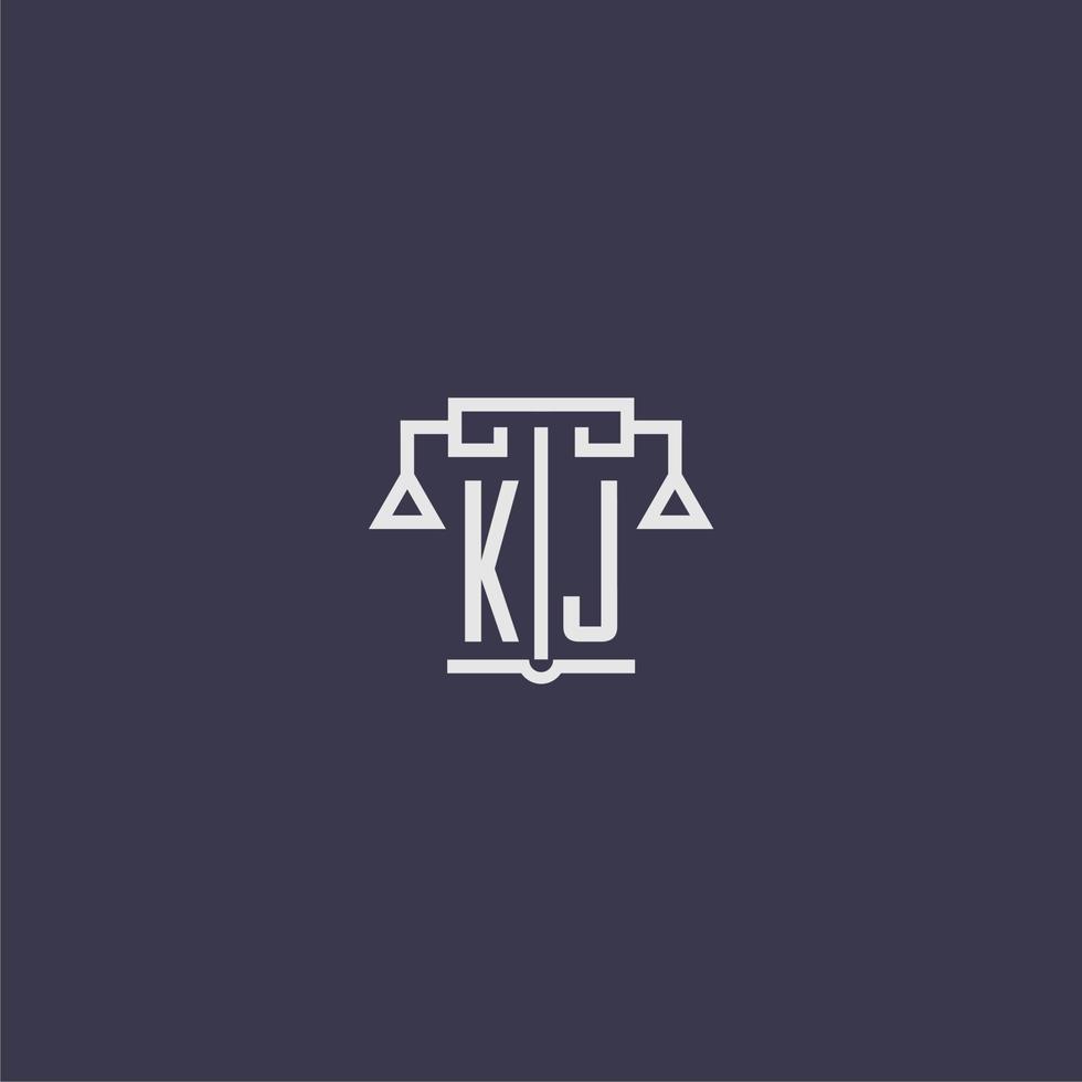 kj iniziale monogramma per studio legale logo con bilancia vettore Immagine