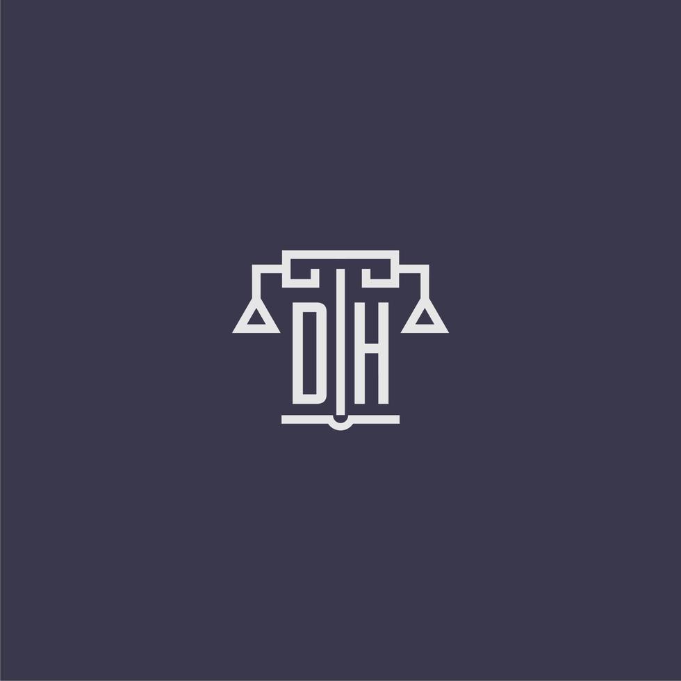 dh iniziale monogramma per studio legale logo con bilancia vettore Immagine