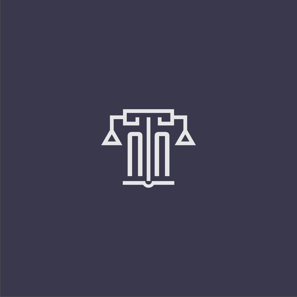 nn iniziale monogramma per studio legale logo con bilancia vettore Immagine