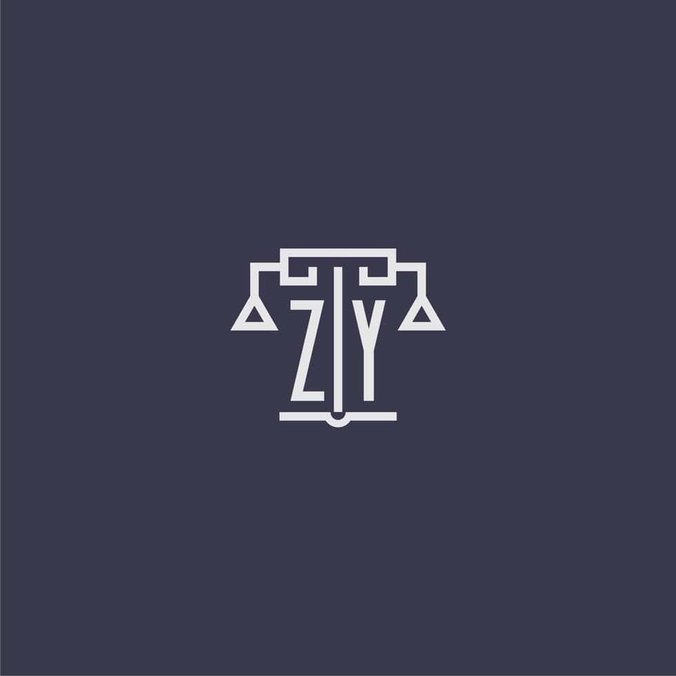 zy iniziale monogramma per studio legale logo con bilancia vettore Immagine