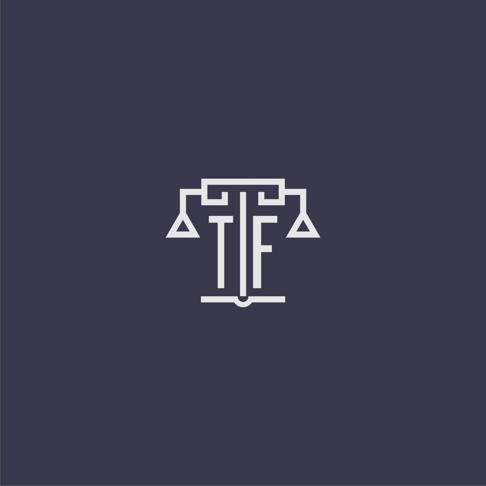tf iniziale monogramma per studio legale logo con bilancia vettore Immagine