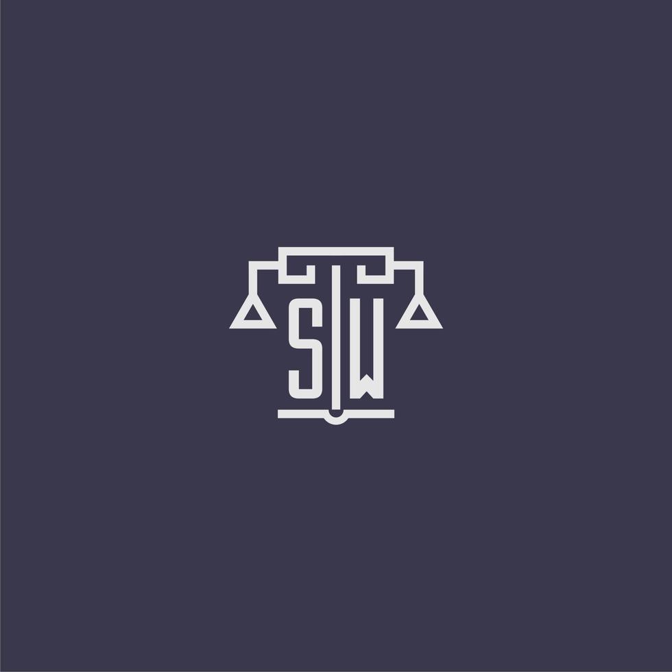 sw iniziale monogramma per studio legale logo con bilancia vettore Immagine