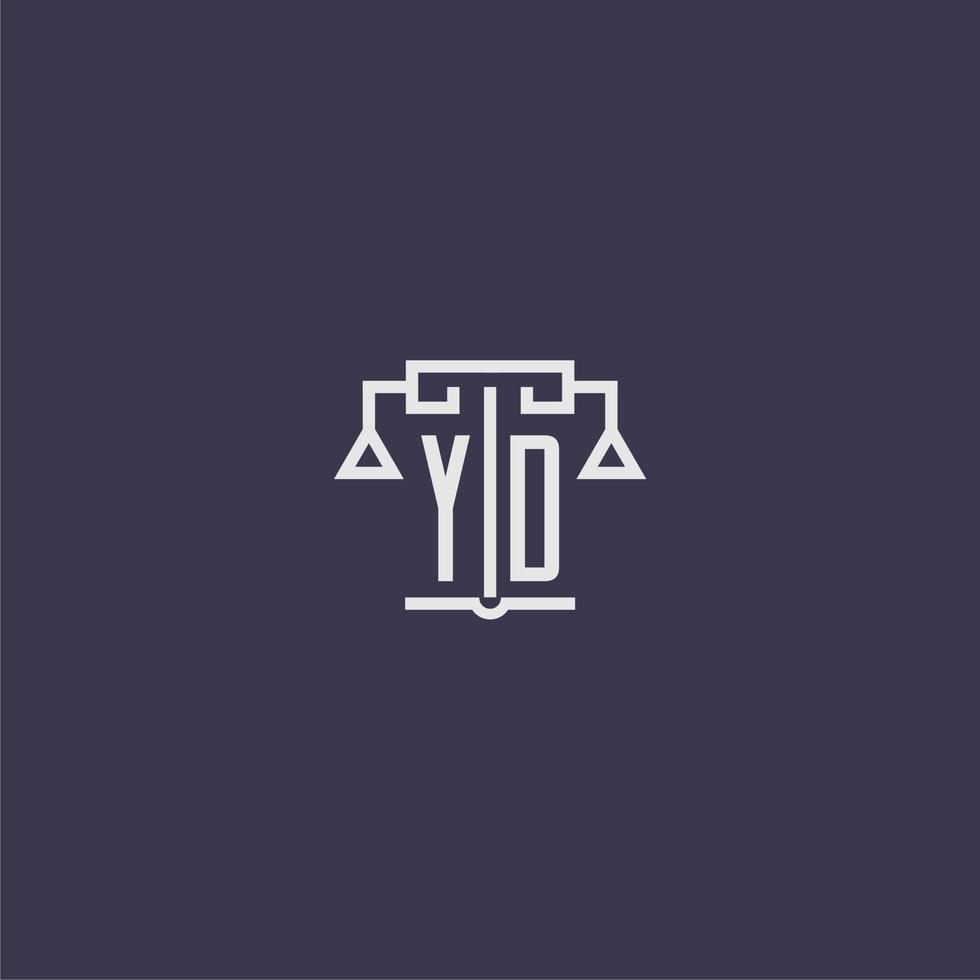 yd iniziale monogramma per studio legale logo con bilancia vettore Immagine