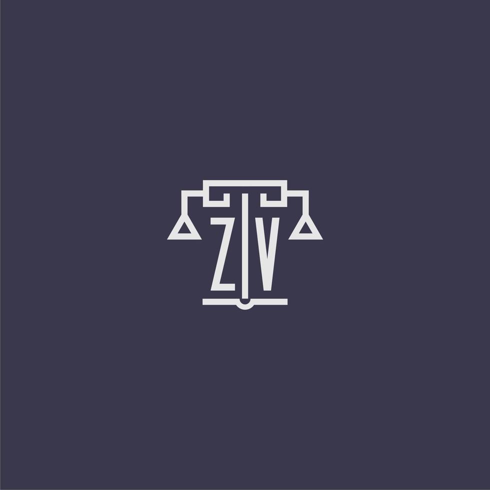 zv iniziale monogramma per studio legale logo con bilancia vettore Immagine