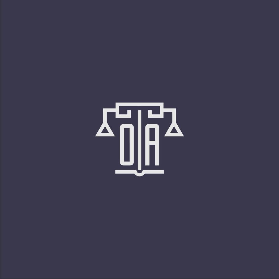 oa iniziale monogramma per studio legale logo con bilancia vettore Immagine