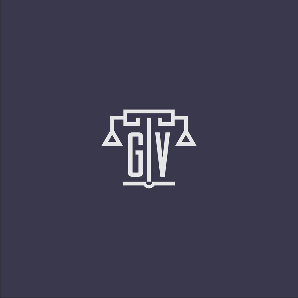 gv iniziale monogramma per studio legale logo con bilancia vettore Immagine