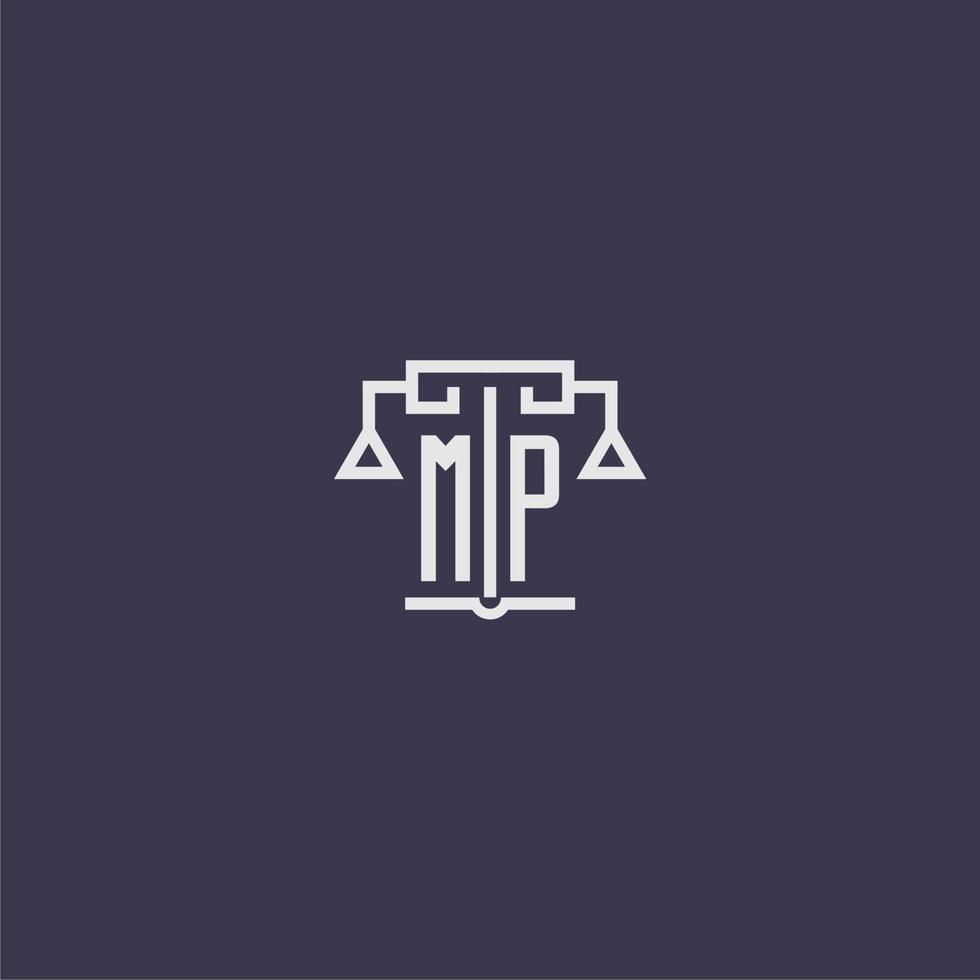 mp iniziale monogramma per studio legale logo con bilancia vettore Immagine