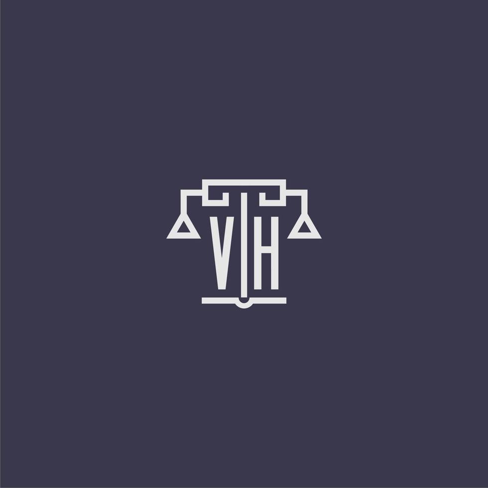 vh iniziale monogramma per studio legale logo con bilancia vettore Immagine