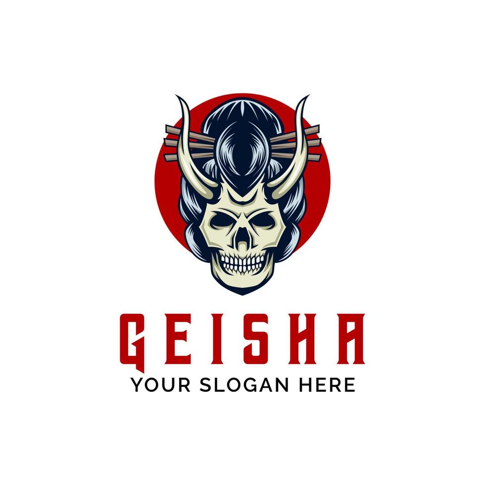 geisha cranio logo design vettore portafortuna modello