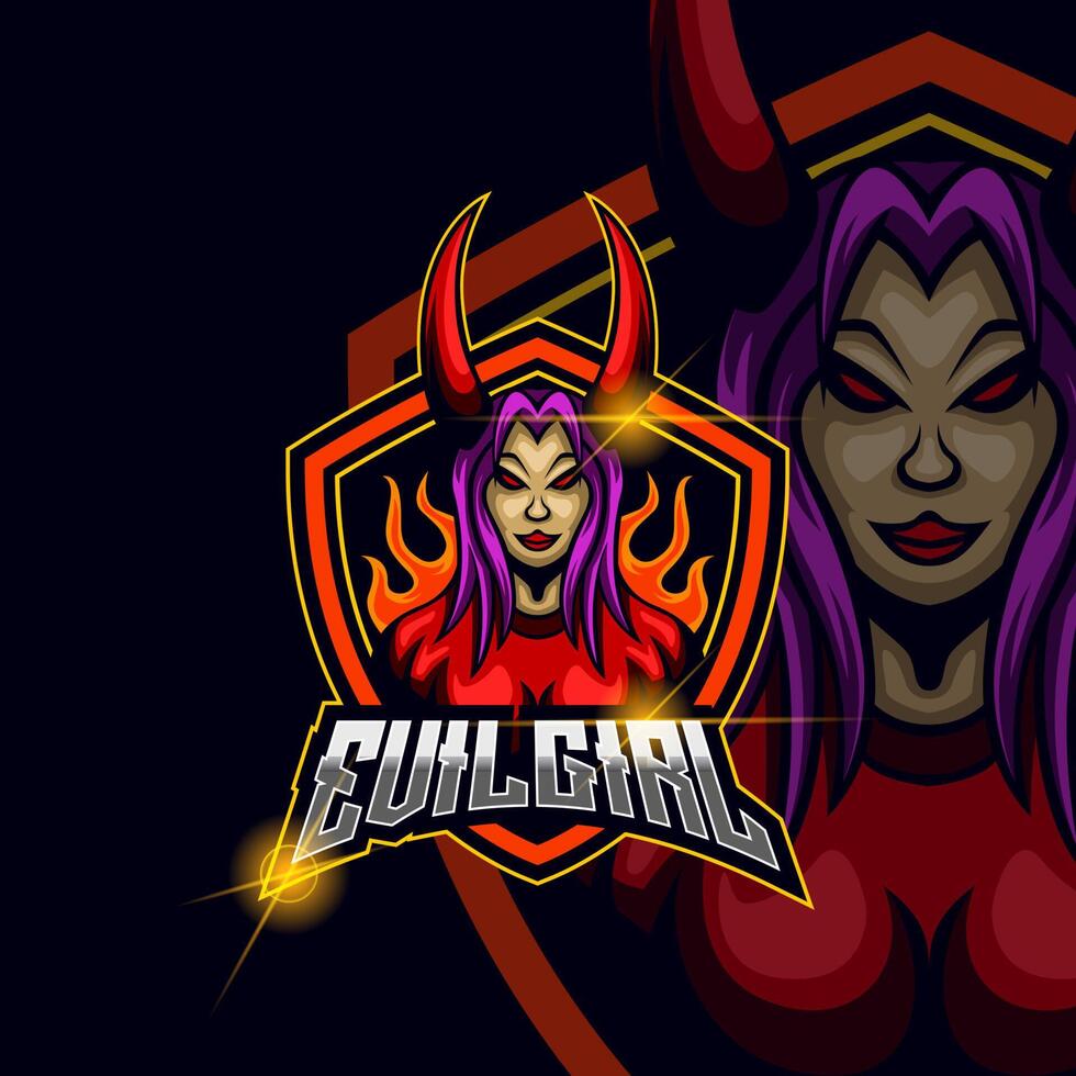 il male ragazza esport logo design modello vettore