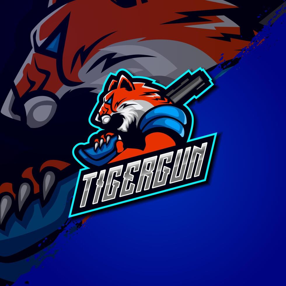 tigre pistola esport logo design modello vettore