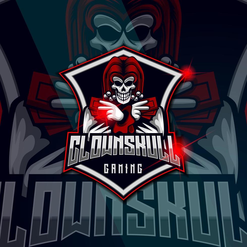 clown cranio esport logo design modello vettore