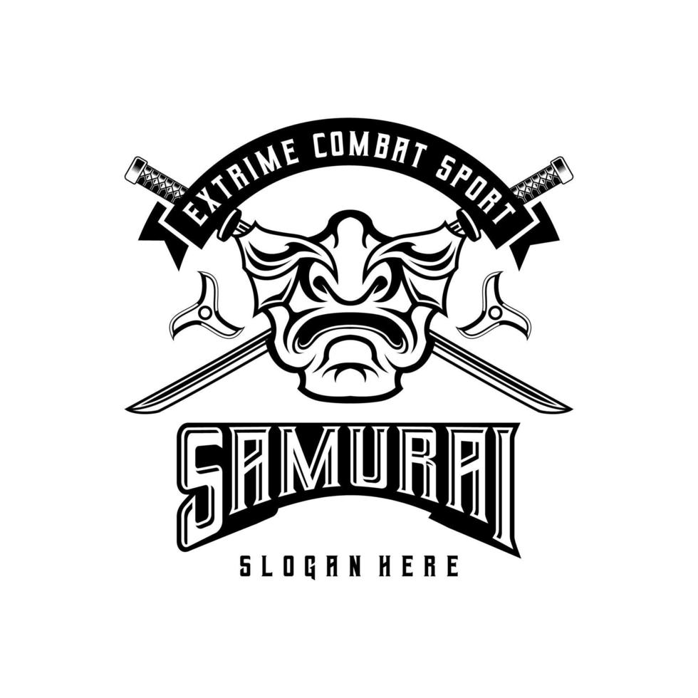maschera di samurai guerriero logo casco nel Vintage ▾ stile nero e bianca vettore illustrazione