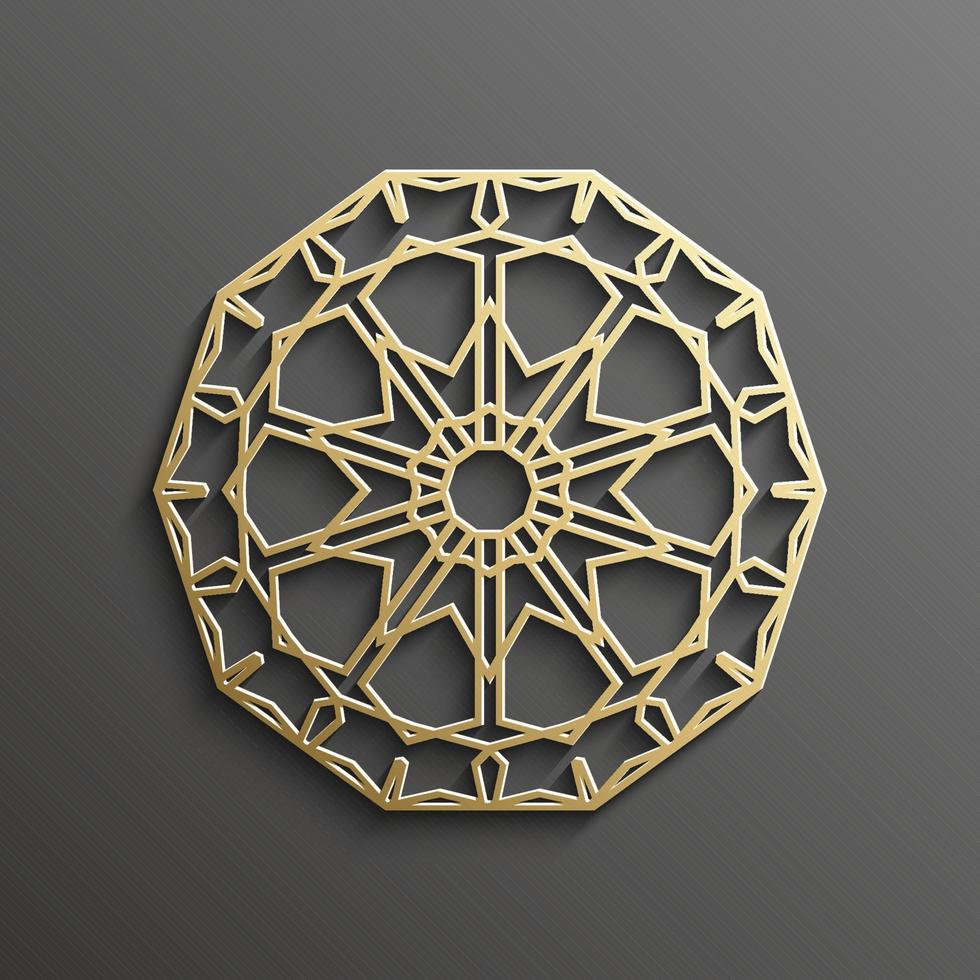 islamico 3d oro su buio mandala il giro ornamento sfondo architettonico musulmano struttura design . può essere Usato per opuscoli inviti, persiano motivo vettore