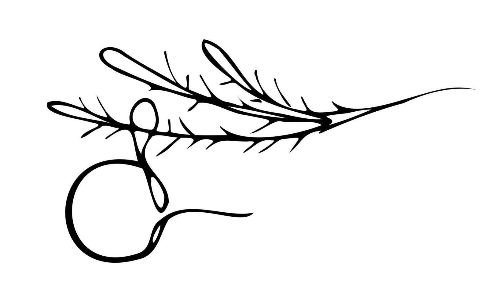 linea arte spinoso ramo con Natale palla su il bianca backgraund. vettore illustrazione.