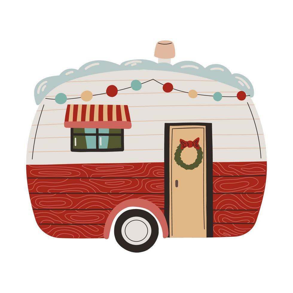 Natale decorato trailer. mano disegnato inverno illustrazione vettore