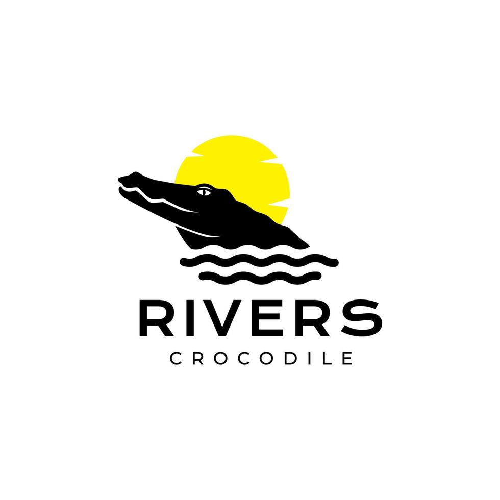 testa coccodrillo fiume con tramonto moderno logo design vettore