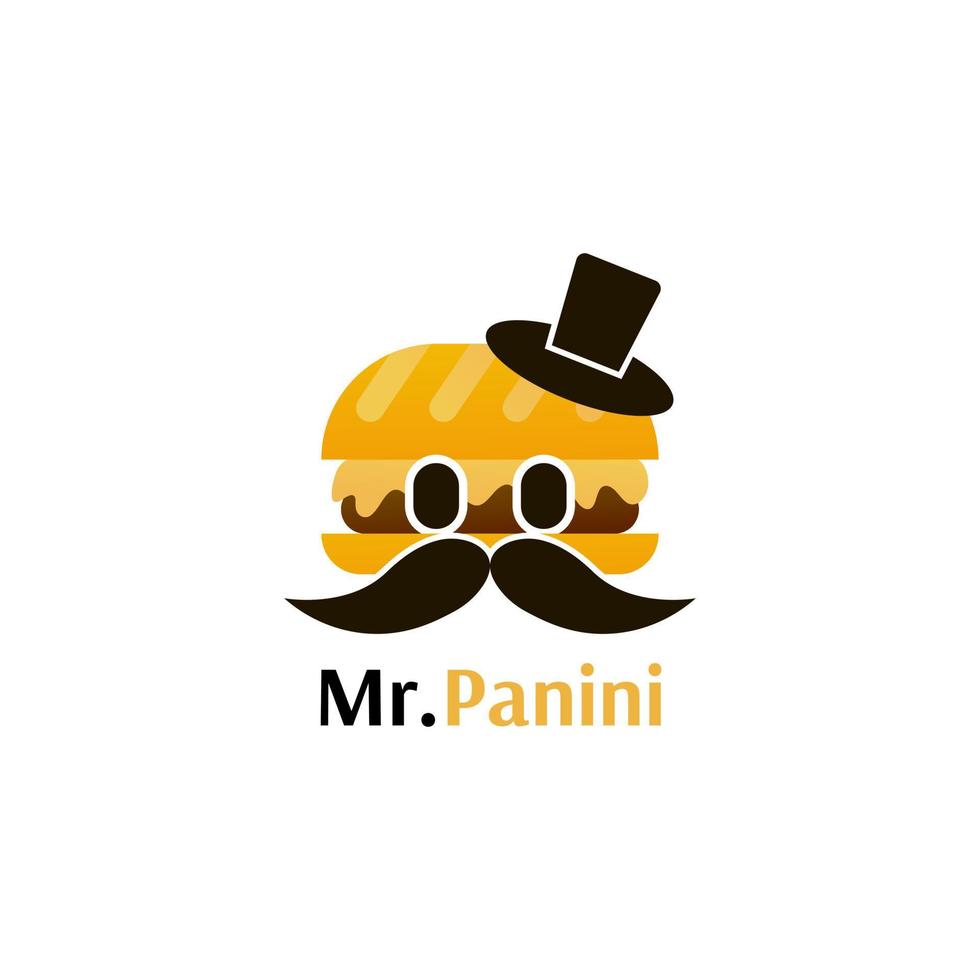 Sig Panini logo per veloce cibo marca o consegna azienda con personaggio viso, portafortuna vettore