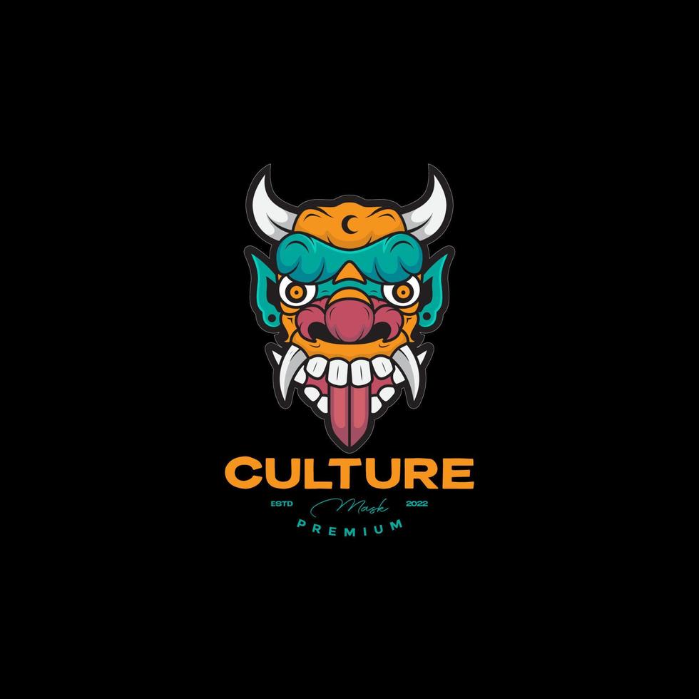 cultura maschera barong bali astratto colorato logo design vettore