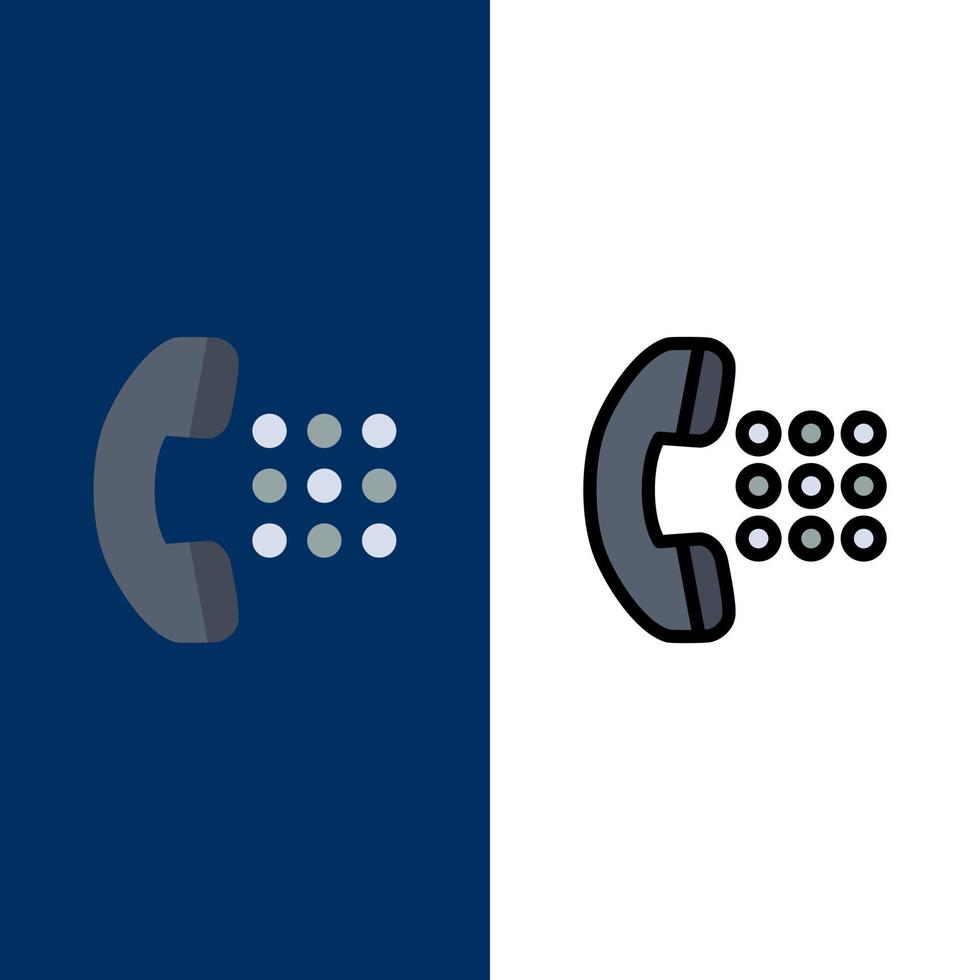 applicazioni chiamata comporre Telefono icone piatto e linea pieno icona impostato vettore blu sfondo