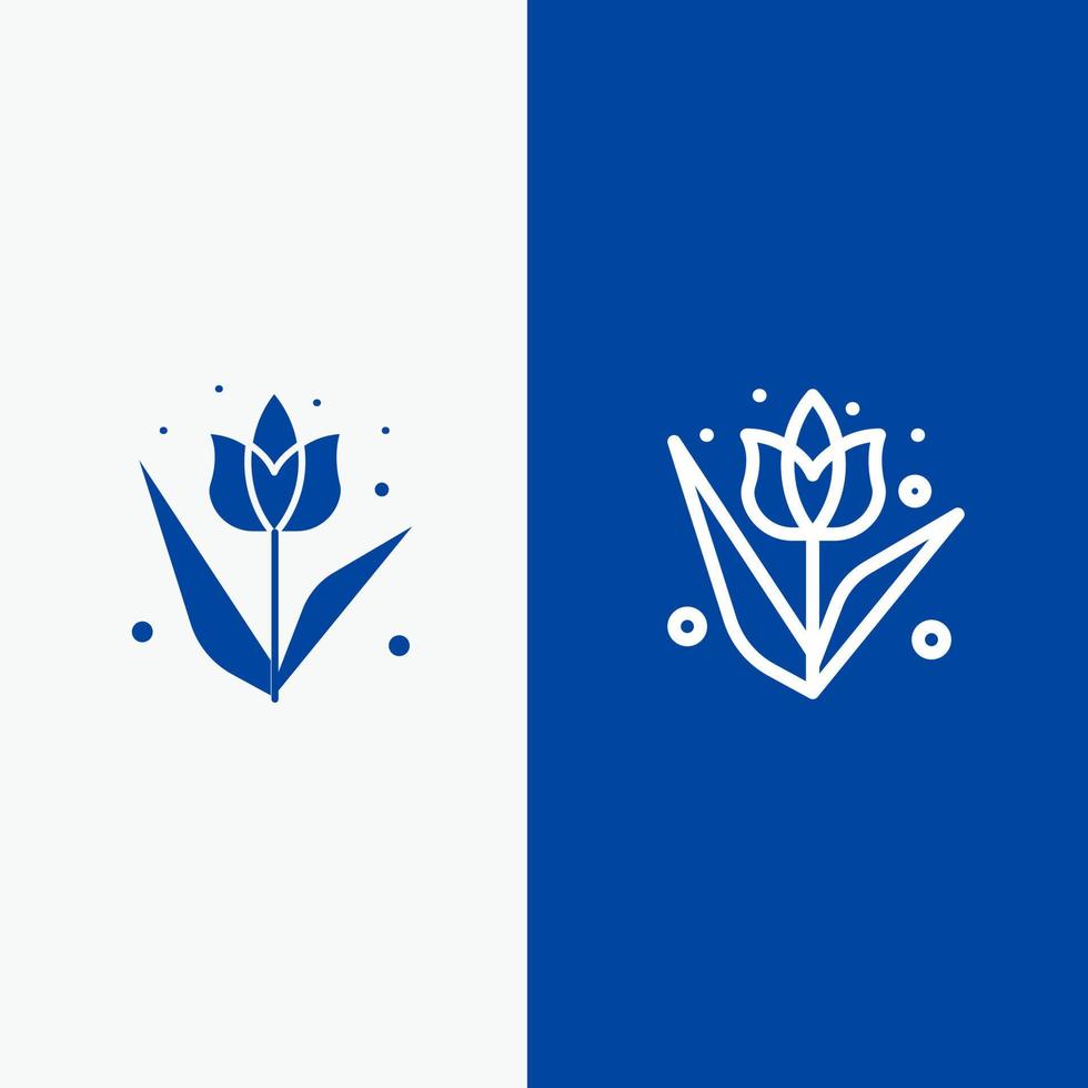 decorazione Pasqua fiore pianta linea e glifo solido icona blu bandiera linea e glifo solido icona blu bandiera vettore