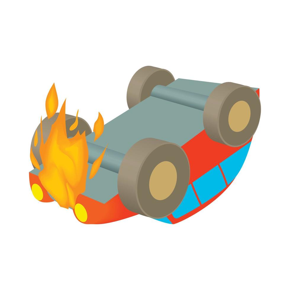 auto è su fuoco icona, cartone animato stile vettore