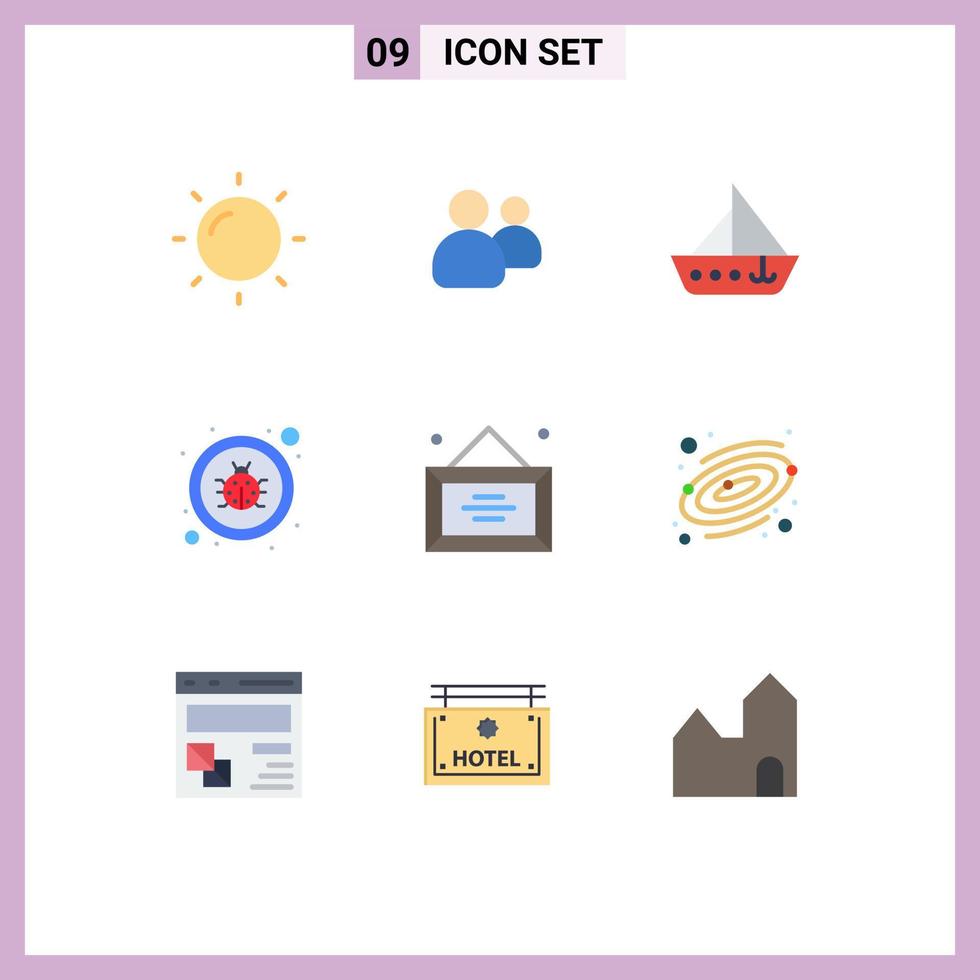 mobile interfaccia piatto colore impostato di 9 pittogrammi di diploma attività commerciale nave virus fissaggio modificabile vettore design elementi