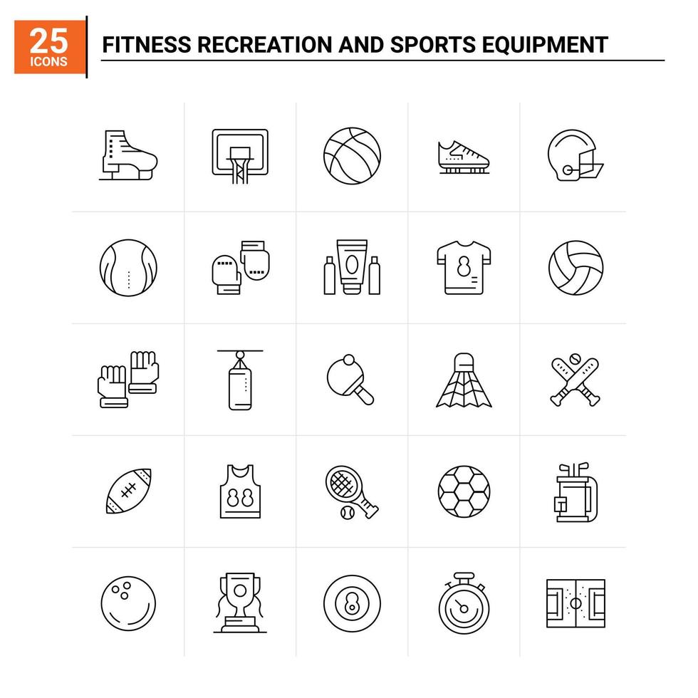 25 fitness ricreazione e gli sport attrezzatura icona impostato vettore sfondo
