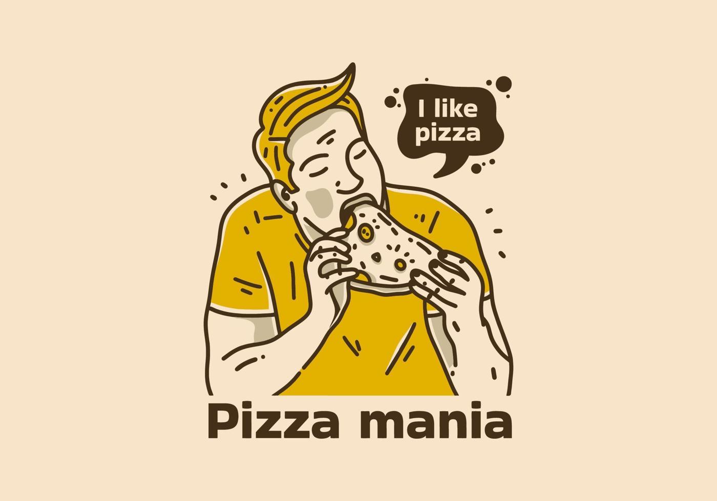 Vintage ▾ illustrazione di uomo mangiare Pizza vettore