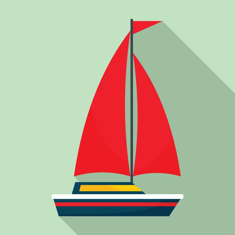 rosso vela barca icona, piatto stile vettore