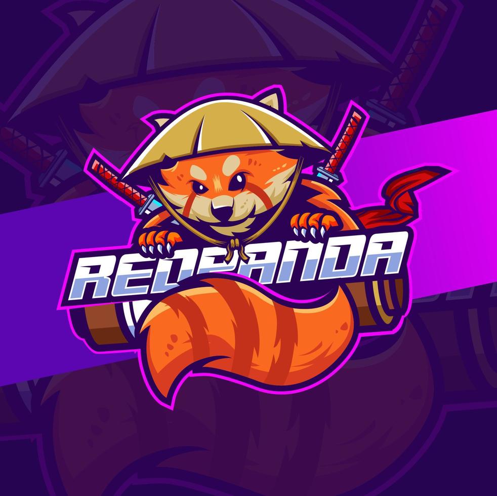 rosso panda Giappone samurai portafortuna personaggio logo design per gioco e sport logo vettore