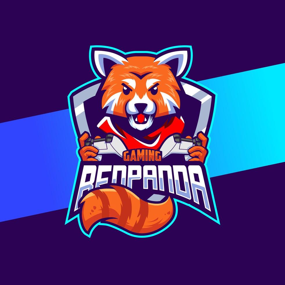 rosso panda carino portafortuna personaggio esport logo design con gioco bastone per gioco logo vettore