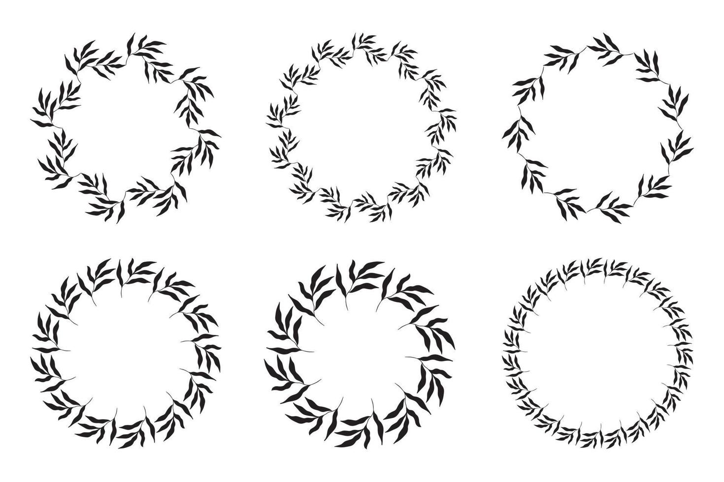 illustrazione della raccolta di cornici nere a forma di cerchio assortite fatte di piante su sfondo bianco isolato vettore