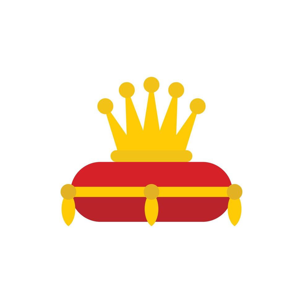 oro corona su rosso cuscino icona, piatto stile vettore