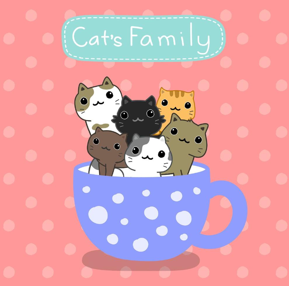 carino gatto famiglia su un' tazza di tè vettore