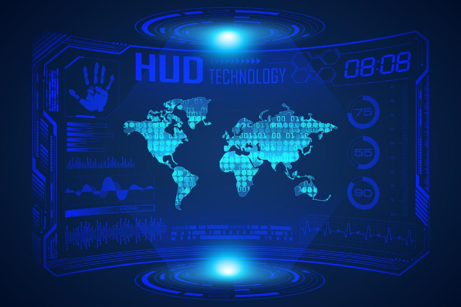 blu moderno hud tecnologia schermo sfondo con mondo carta geografica vettore