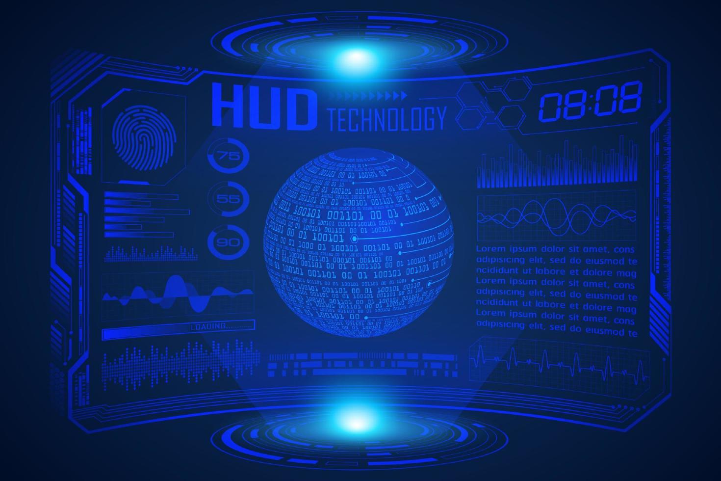 blu moderno hud tecnologia schermo sfondo con mondo carta geografica vettore