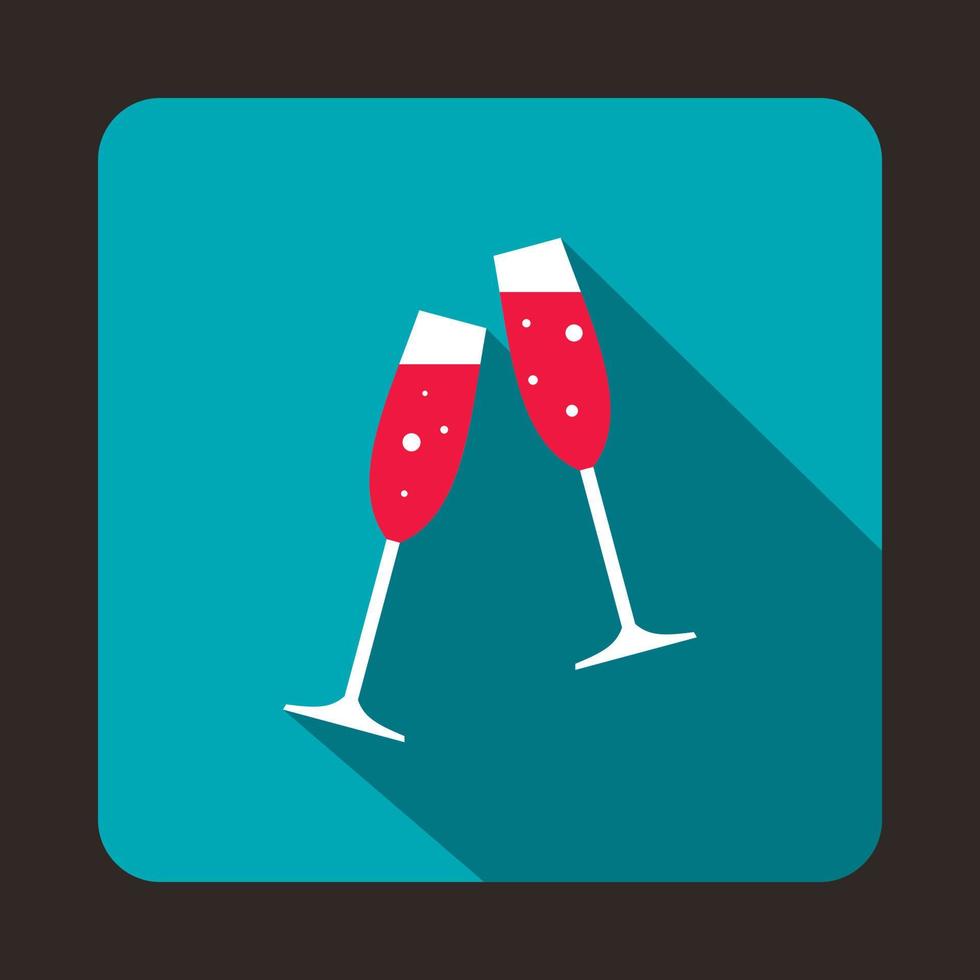 Due Champagne bicchieri icona, piatto stile vettore