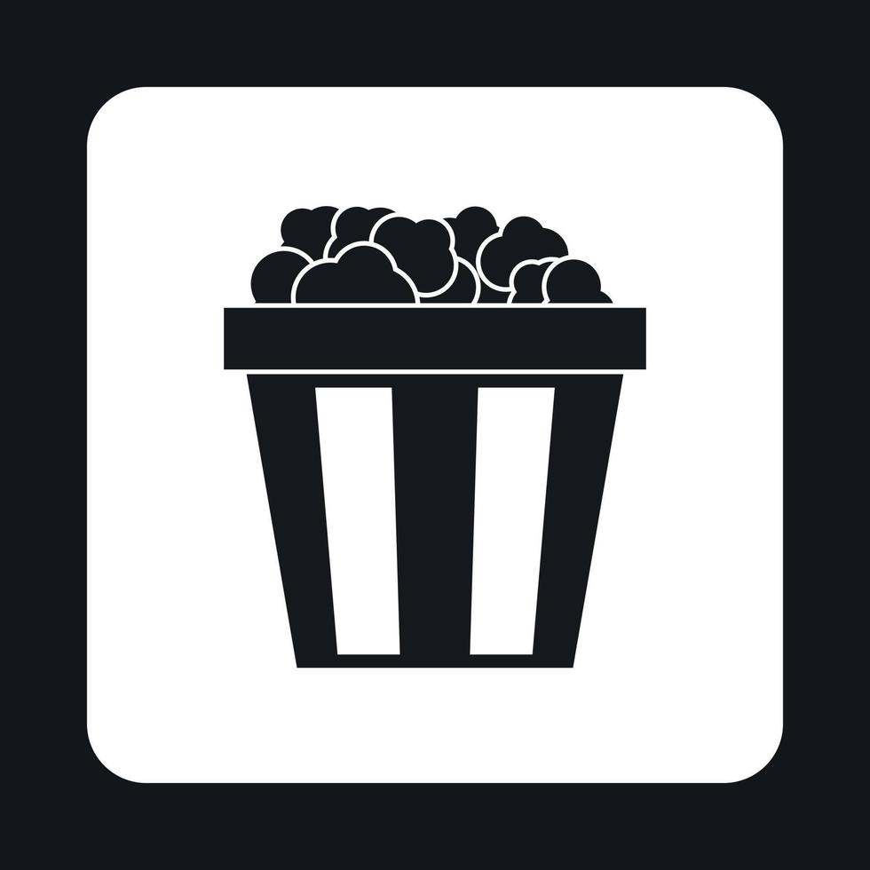 Popcorn nel a strisce secchio icona, semplice stile vettore